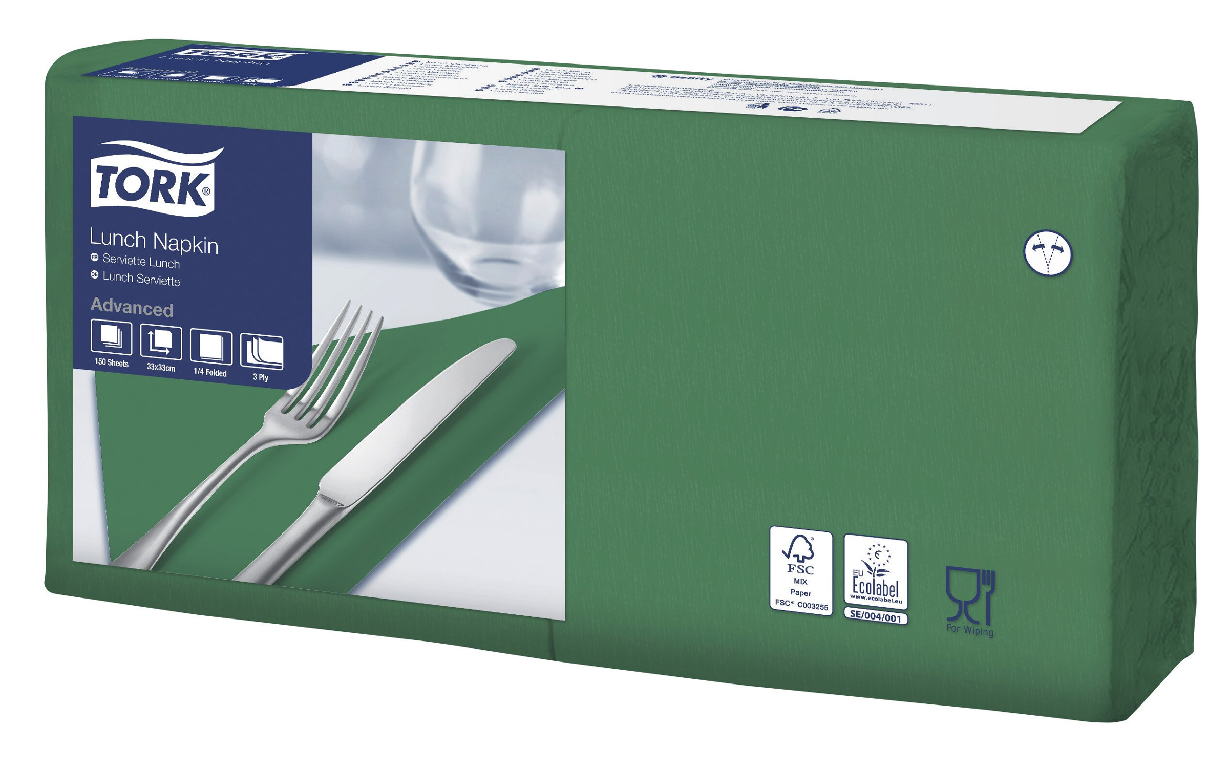 Салфетки 33*33см. Tork Advanced 3-х слойная, 150шт./уп., зелен. Tork - фото 1