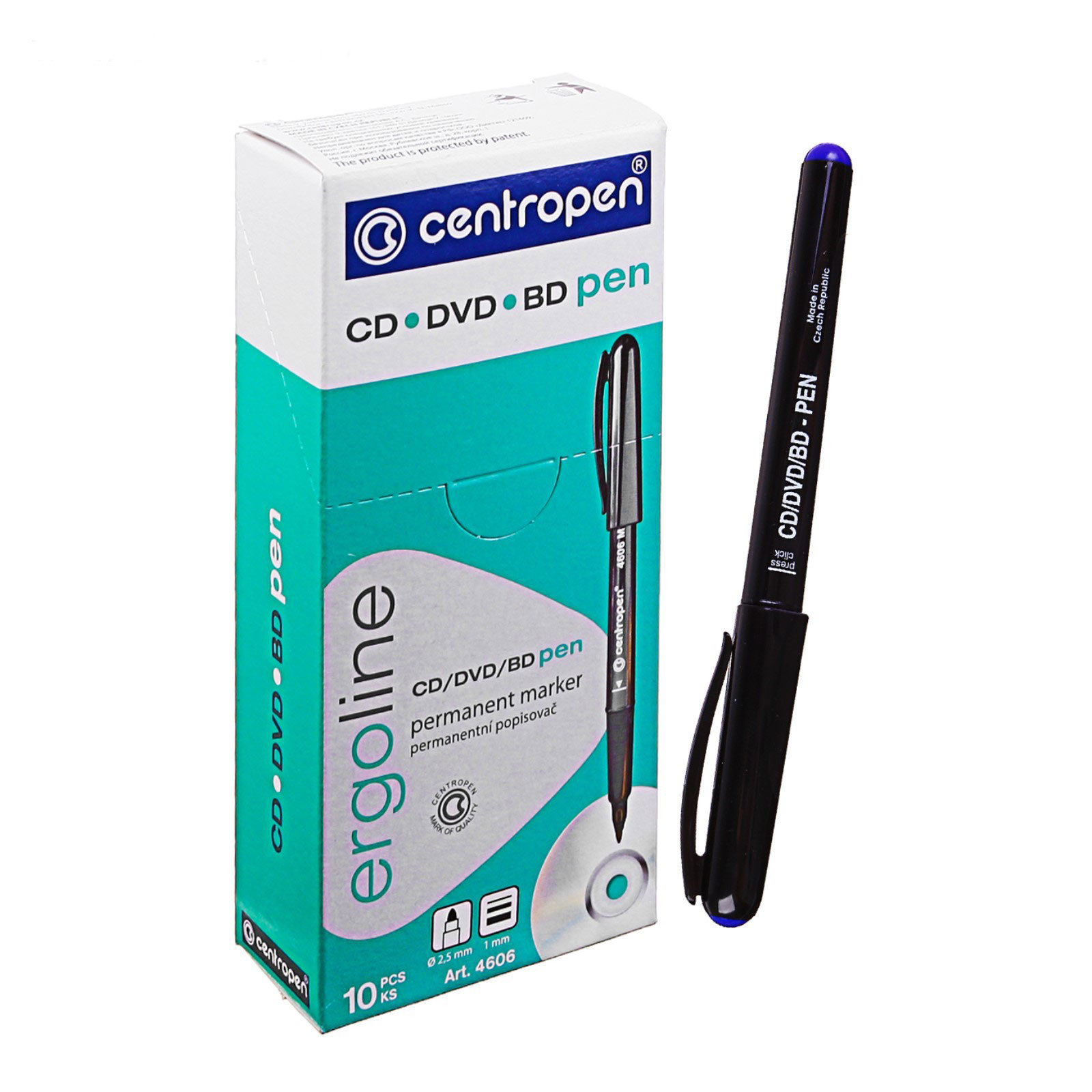 Маркер перманентний для CD/DVD CD-Pen Ergoline, круглий наконечник 1,0мм.(M), 4606, син. Centropen — фото 5