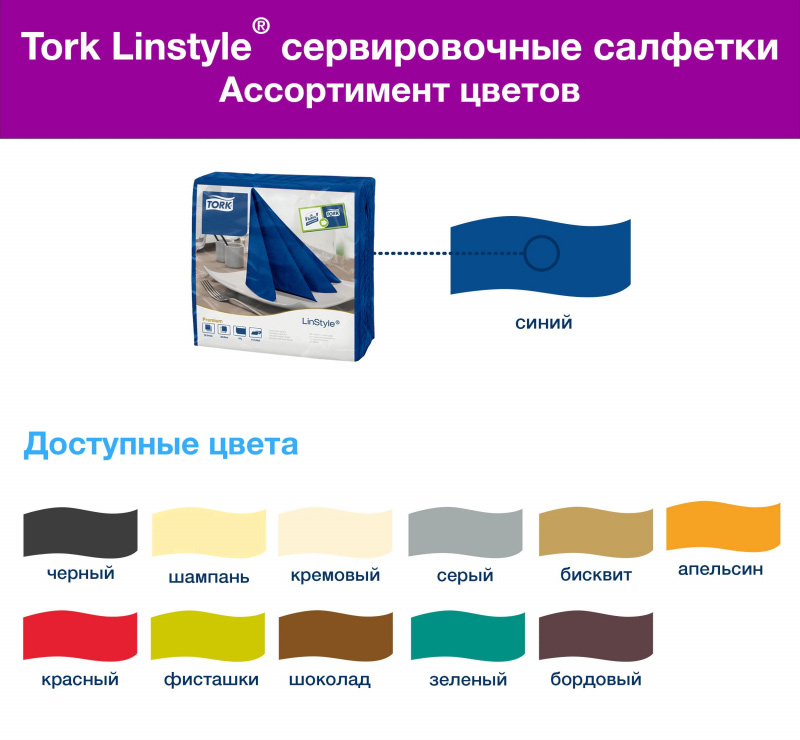 Серветки 39*39*см. Tork Premium LinStyle® 1 шарова, 50шт./уп., син. Tork - фото 5