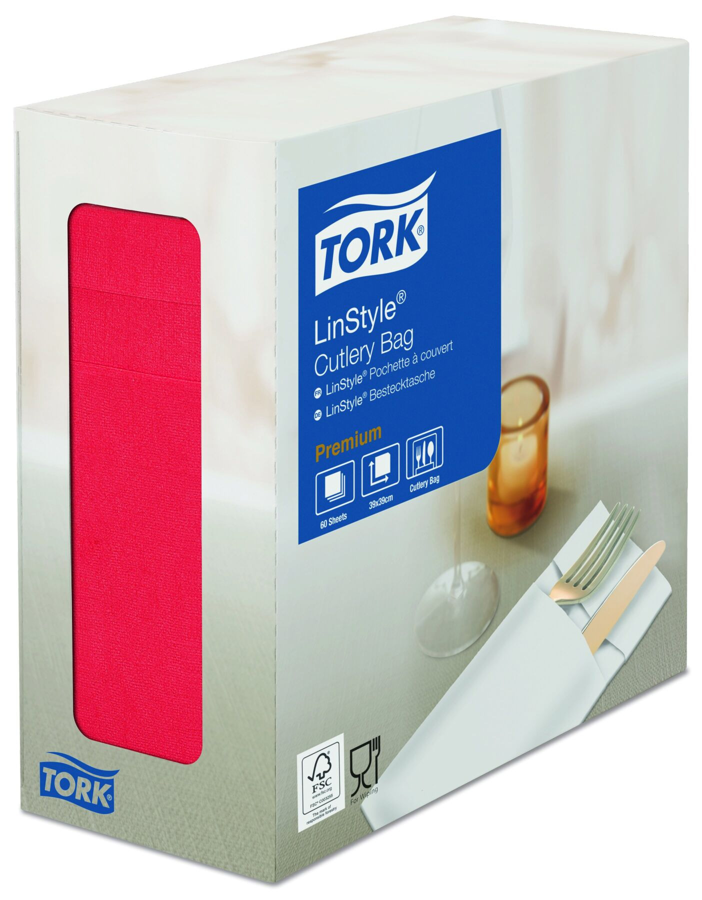 Конверт для столовых приборов Tork Premium Linstyle® 1 слой., 40*39см 60шт./уп., красн. Tork - фото 1