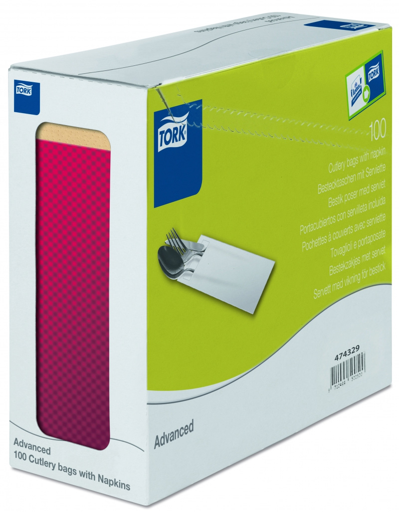 Конверт для столових приборів Tork Bordeaux 2-шар., з серветкою 39*23см 100шт. / уп., борд. Tork - фото 1