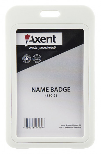 Бейдж вертикальный 70*110мм., размер вложения 50*85мм.,  пластик, бел. Axent - фото 2