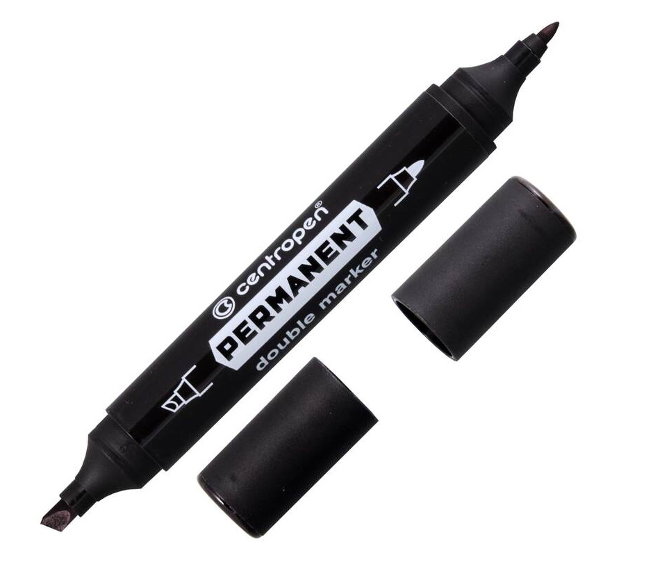 Маркер перманентний Double, двосторонній, 1-2,5мм./1-4мм., 1666, чорн. Centropen - фото 1