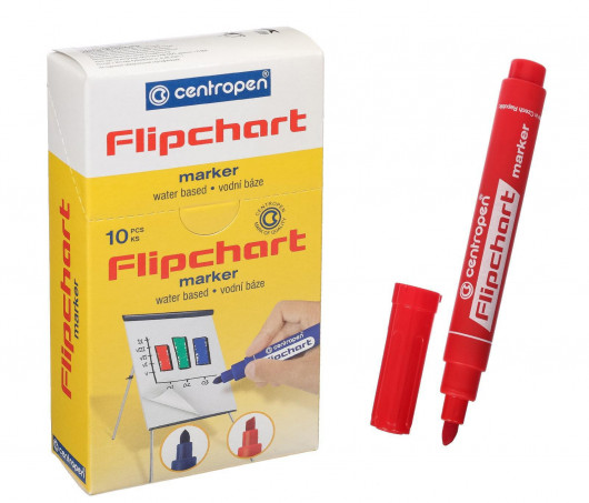 Маркер для фліпчарту ( на папері) кліноподібний накінечник, 1-4,6мм, черв. Centropen — фото 5