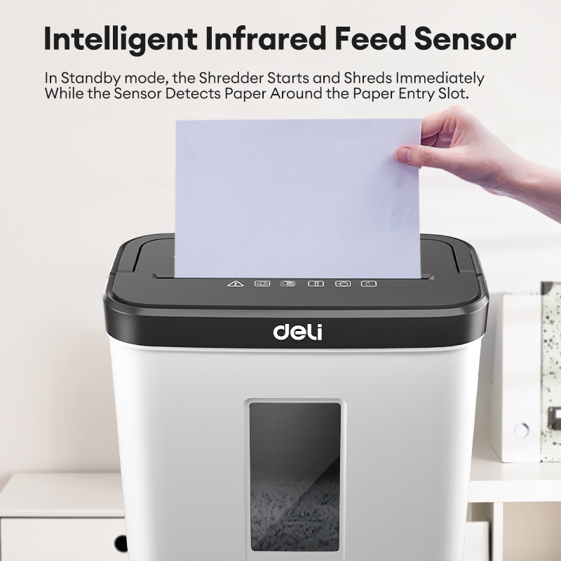 Знищувач документів DELI 9939, 5 арк., перехресне різання 4*25мм., кошик на 12л., клас P-4 DELI — фото 6