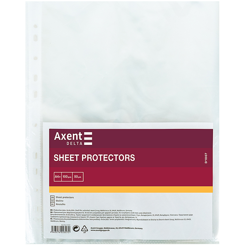 Файл глянцевый А4+, 50мкм., верхний разрез, 100шт./уп. D1007 Axent Delta - фото 3