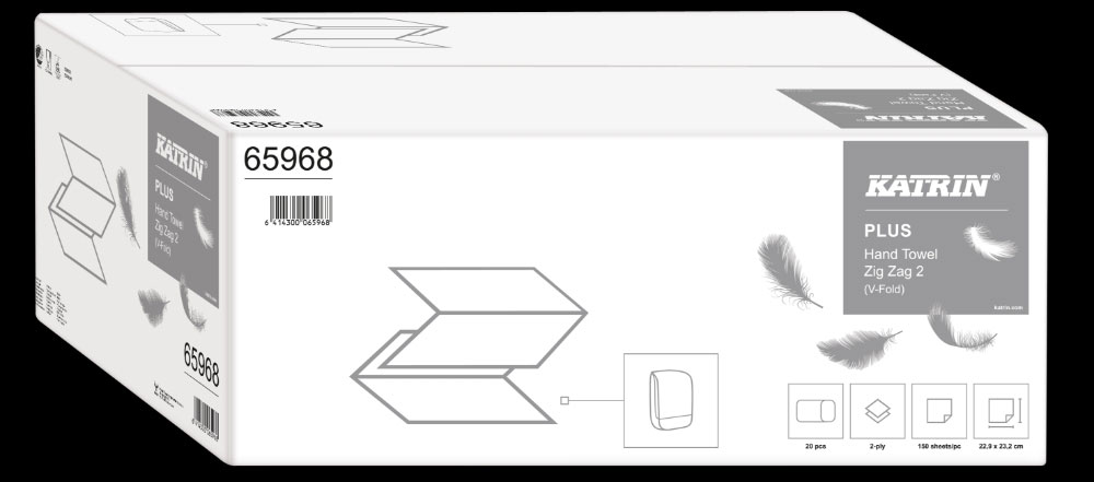 Полотенца листовые V-складка 2-сл., целлюлоза, 150 лист.(23*23,2см.), бел. (65968) Katrin - фото 5