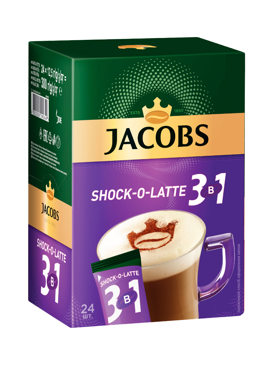 Кава розчинна 3 в 1 Shock-o-Latte 12.5гр в стіках 24шт/уп. Jacobs - фото 1
