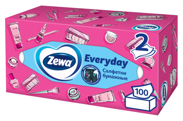 Серветки косметичні, 2 шари, 100шт/кор., Everyday ZEWA - фото 1