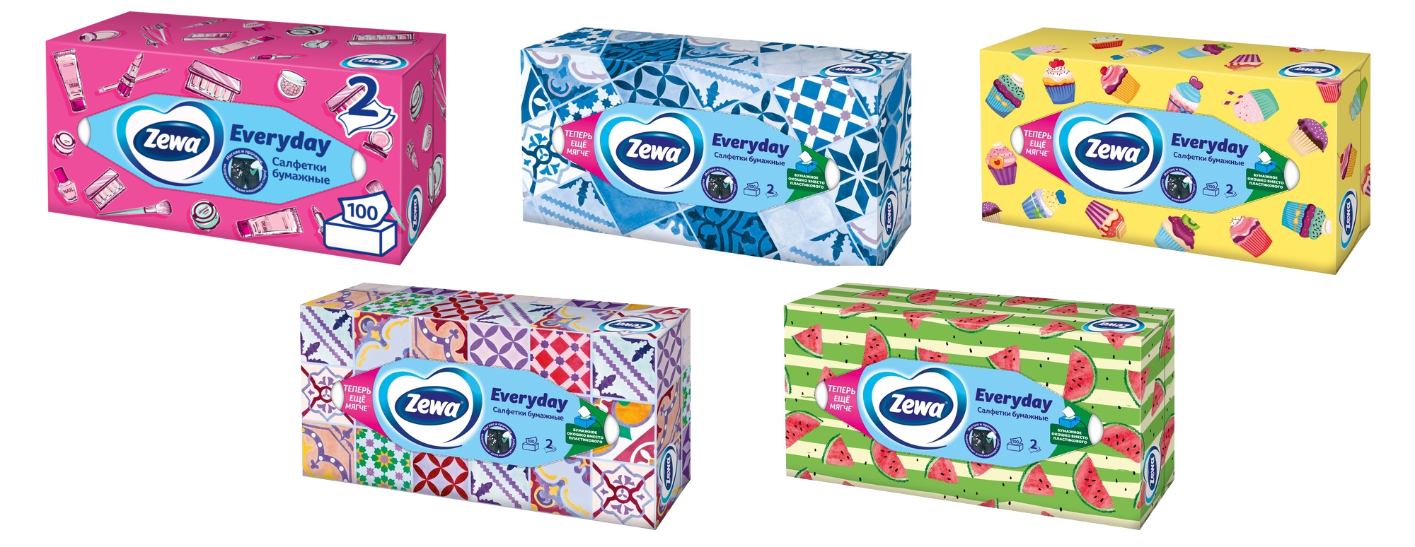 Серветки косметичні, 2 шари, 100шт/кор., Everyday ZEWA - фото 5
