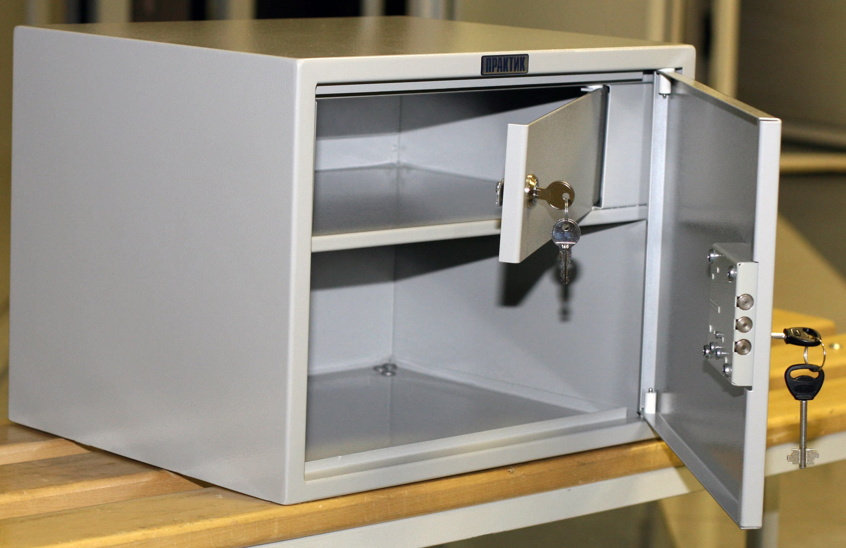 Шафа бухгалтерська на 1 полицю+відділення з замком, (320*420*350) металева замком, сірий Практик - фото 2