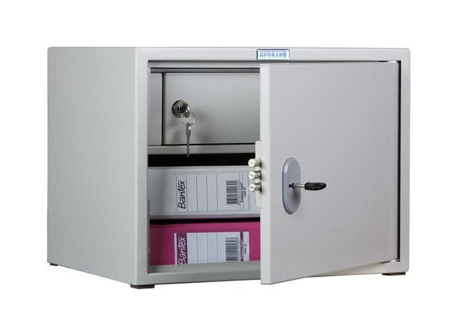 Шафа бухгалтерська на 1 полицю+відділення з замком, (320*420*350) металева замком, сірий Практик - фото 3