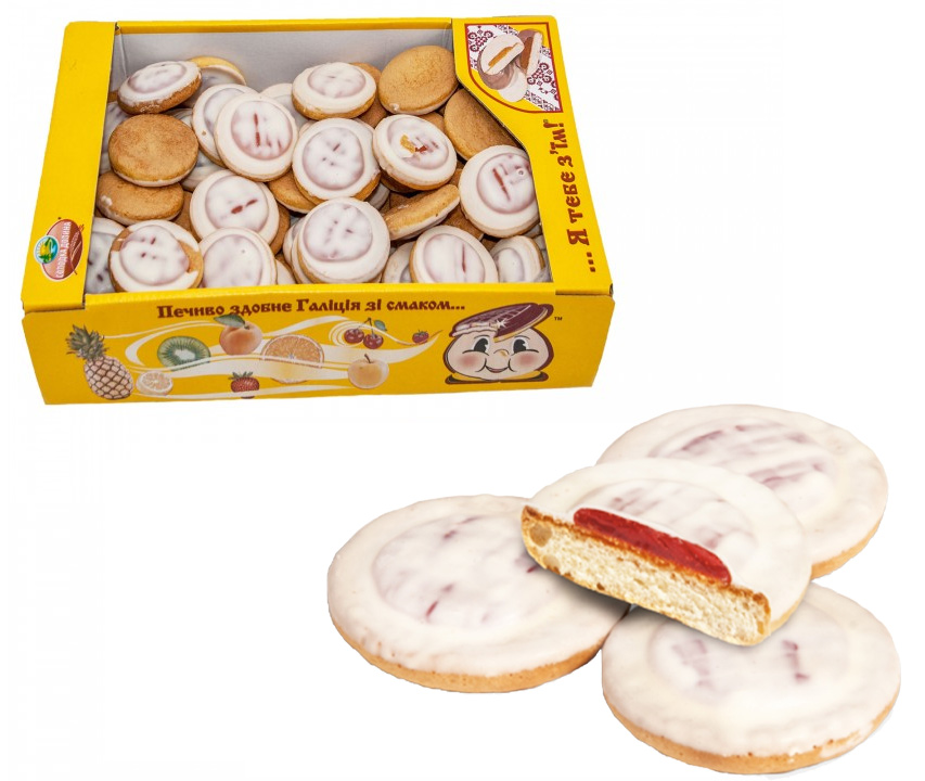 Печенье Галиция с вишневым вкусом в белой глазури, 1,5кг. Жако - фото 1