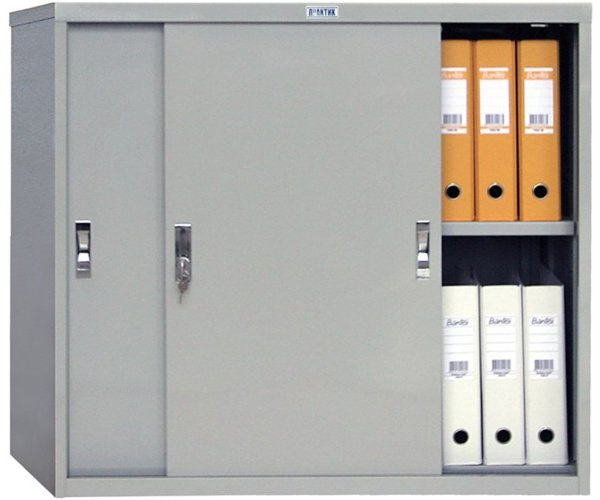Шкаф бухгалтерский 1 полка, 2 двери, (832*915*458мм.) метал., замок, серый Практик - фото 3
