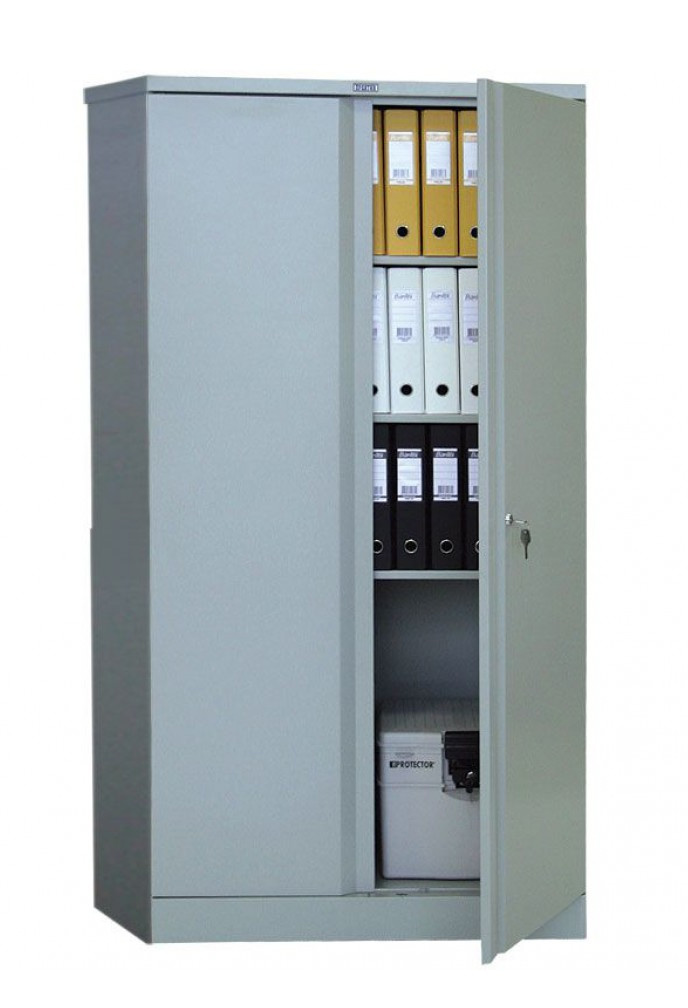 Шкаф бухгалтерский 3 полки, 2 двери, (1830*915*458мм.) метал., замок, серый Практик - фото 1