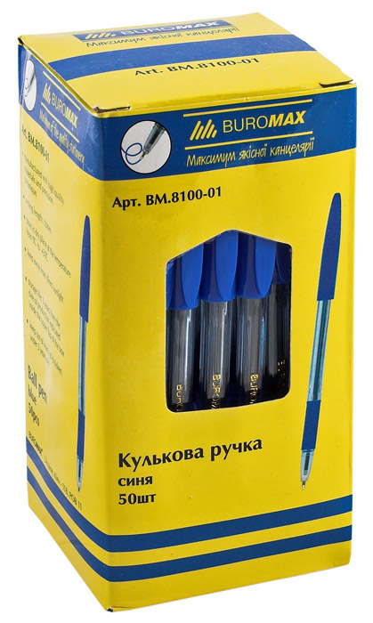 Ручка шариковая с резиновым грипом, корпус прозр., стержень черн. BuroMax - фото 4