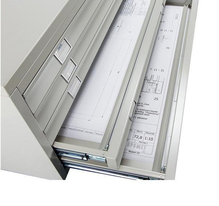 Шкаф картотечный, для подвесных файлов, 5 ящиков, (1010*691*465мм.) Низ, метал., замок, серый Практик - фото 1