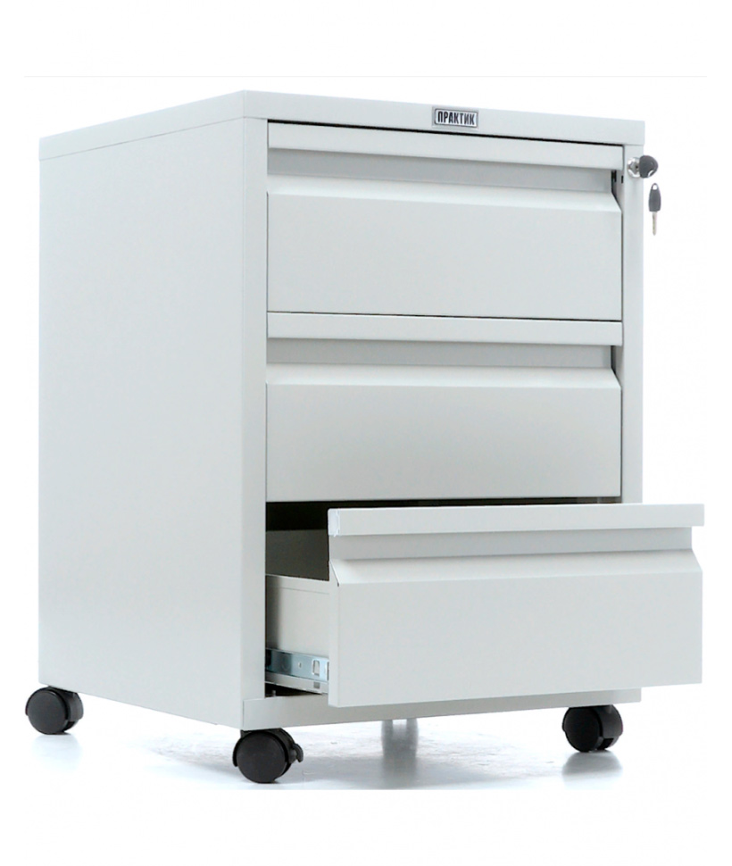 Тумба мобильная 3 ящика (660*480*490мм.) метал., замок, серый Практик - фото 1