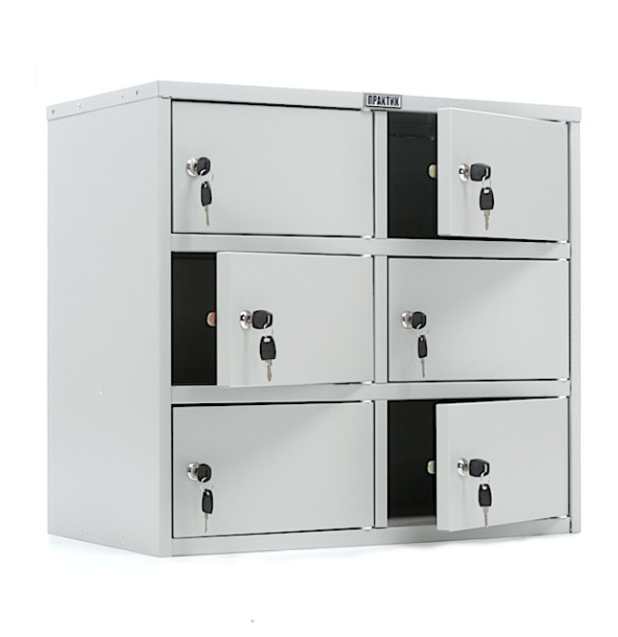 Шкаф кассира 6 отделений с замками (546*601*332мм.) метал., серый Практик - фото 1