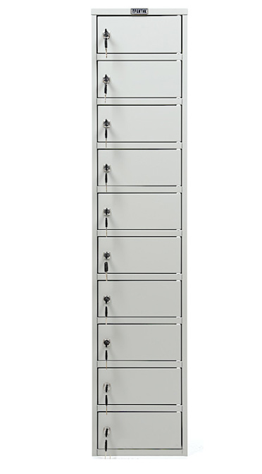 Шкаф кассира 10 отделений с замками (1400*300*220мм.) метал., серый Практик - фото 1