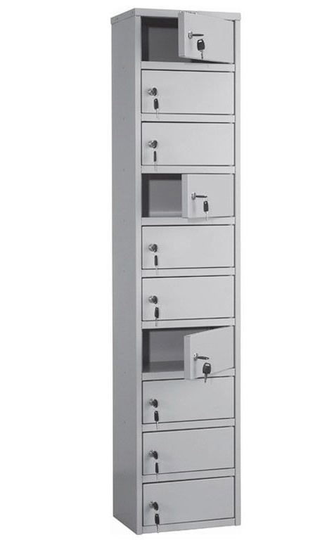 Шкаф кассира 10 отделений с замками (1400*300*220мм.) метал., серый Практик - фото 2