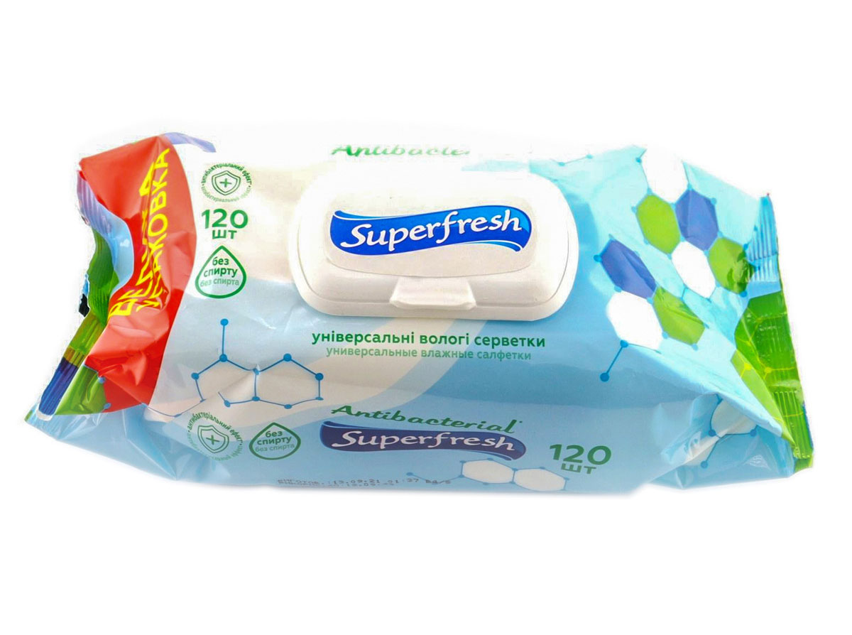 Серветки вологі Антибактеріальні без спирту, 120шт/уп., з клапаном Super Fresh — фото 3