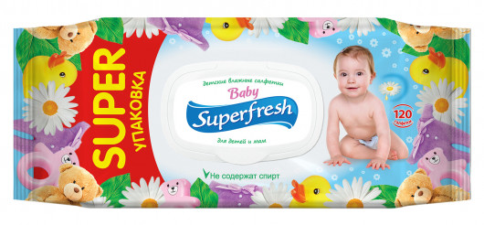 Салфетки влажные для детей и мам Baby, 120шт./уп., с клапаном Super Fresh - фото 2