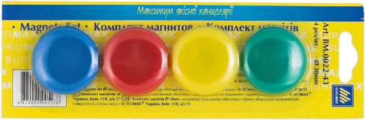 Магніти для магнітних дошок D=30mm 4шт/уп., асорті BuroMax — фото 2