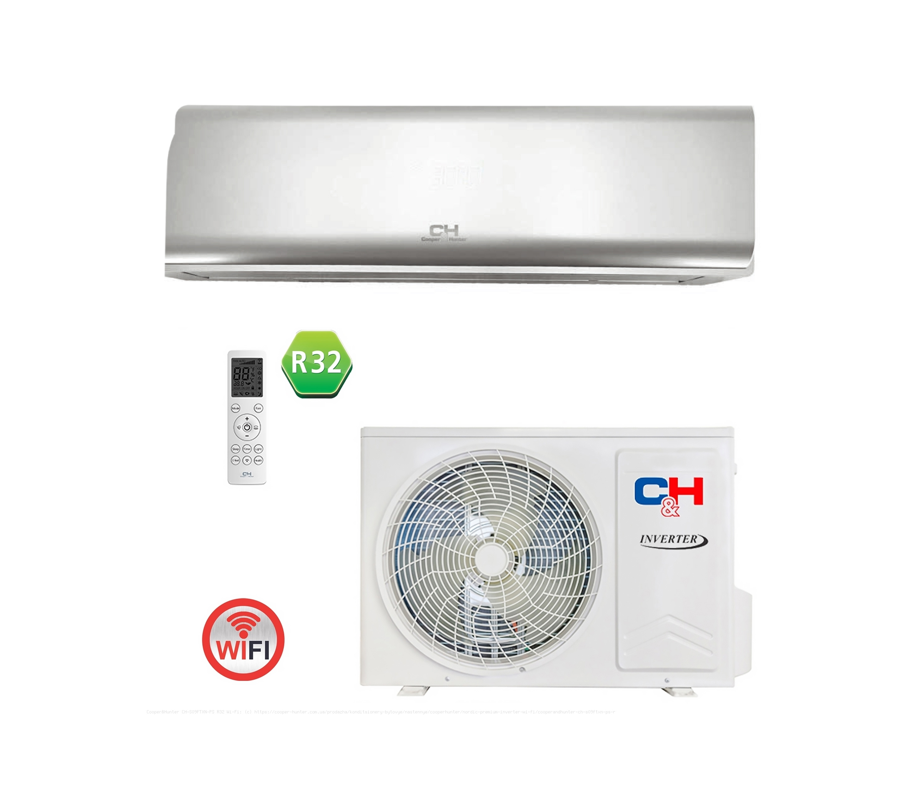 Кондиционер сплит система CH-S09FTXN-PS R32, Wi-Fi, серебр. Cooper&Hunter - фото 1