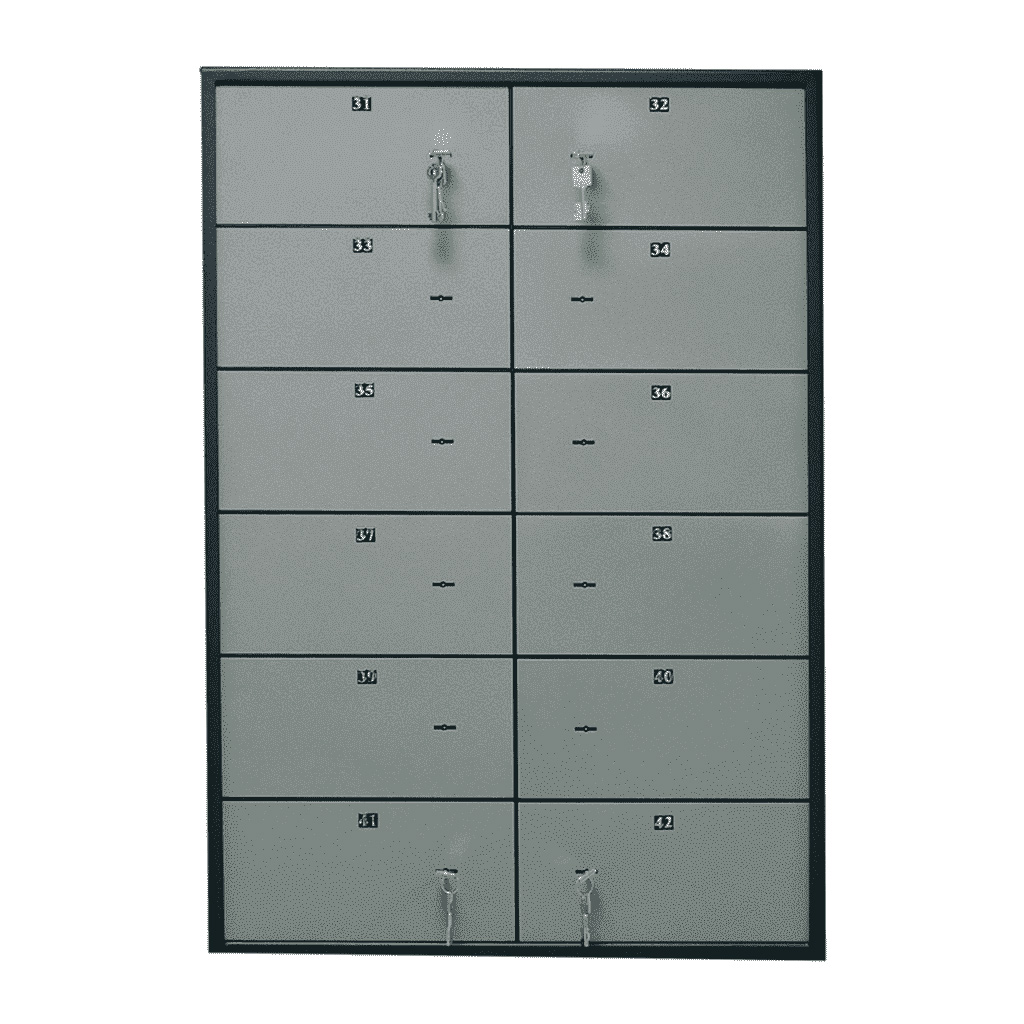 Блок депозитных ячеек (920*635*430) ключевой замок, 12 ячеек, алюминий Valberg - фото 1