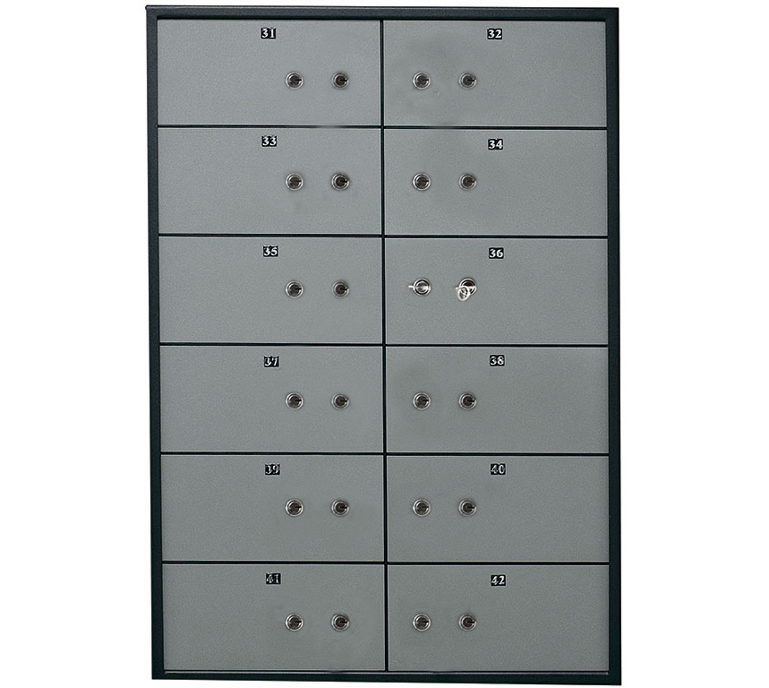 Блок депозитних скриньок (920*635*430) ключовий замок, 12 комірок, 2 свердловини на скриньку, алюм Valberg - фото 1