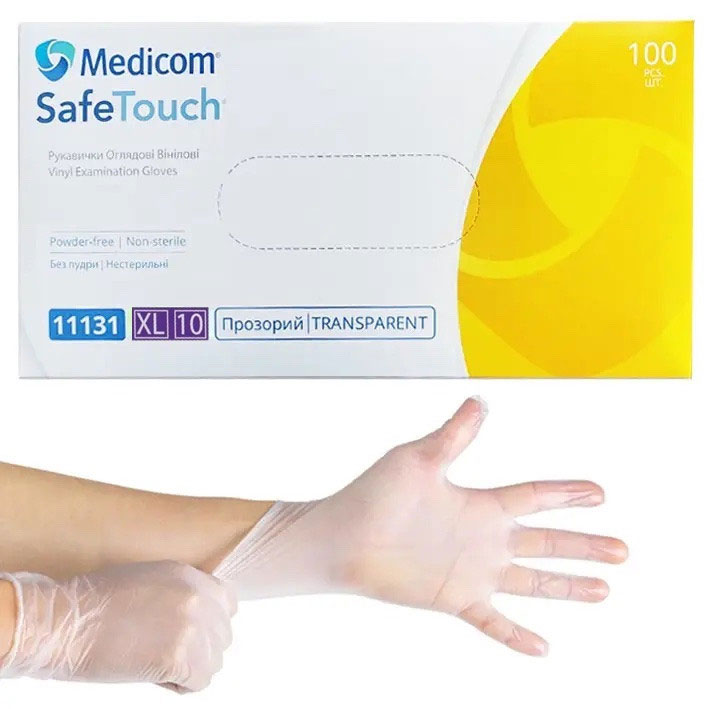 Перчатки виниловые неопудренные SafeTouch 11131, разм. XL, 100шт./уп., прозр. Medicom - фото 1
