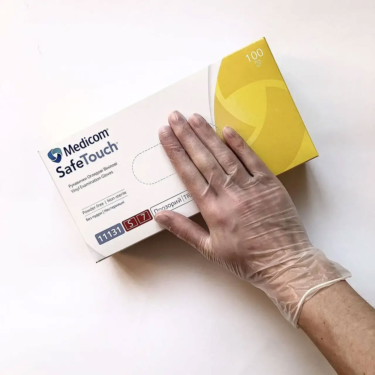 Рукавички вінілові без пудри SafeTouch 11131, розм. S, 100шт./уп., прозор. Medicom — фото 1