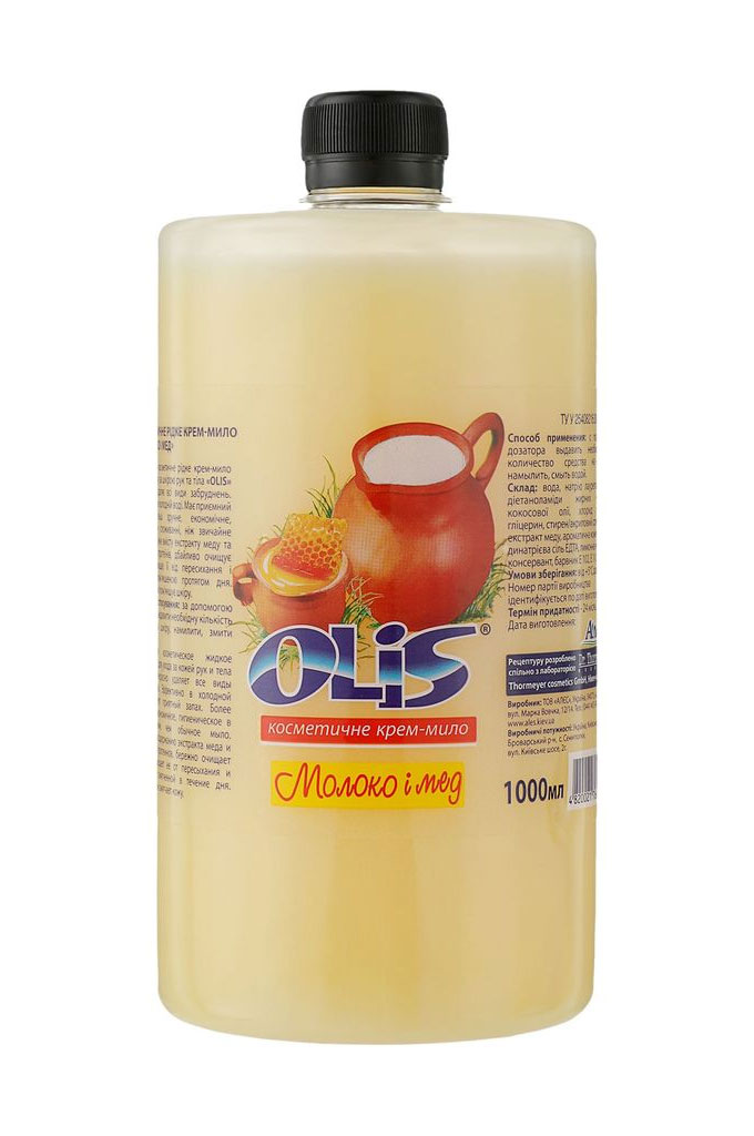 Мыло-крем жидкое, 1000мл. Молоко и мед, без дозатора Olis - фото 1