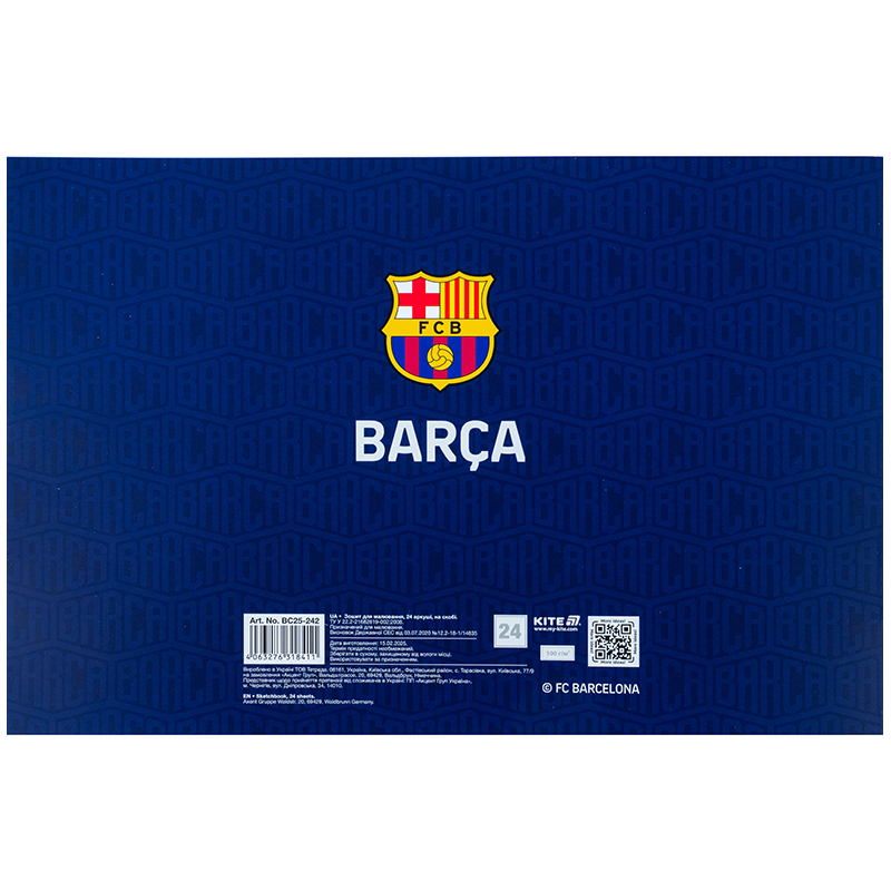 Тетрадь для рисования, 24 лист., скоба, софт тач + УФ лак, FC Barcelona (BC25-242) Kite - фото 10