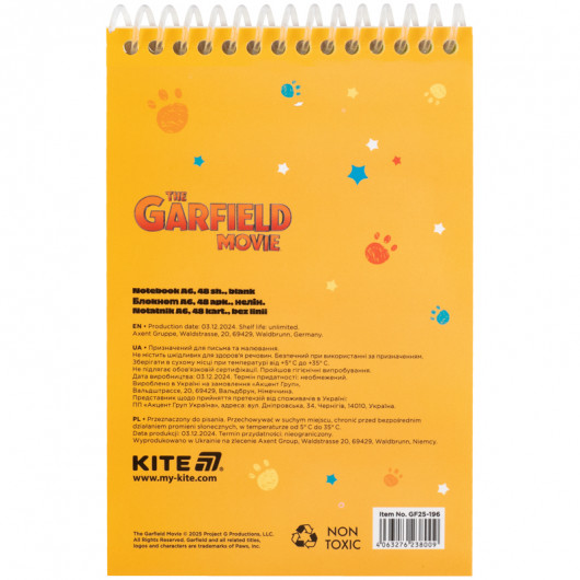 Блокнот пластикова обложка на спіралі, 48 арк., А6 Garfield (GF25-196) Kite — фото 4
