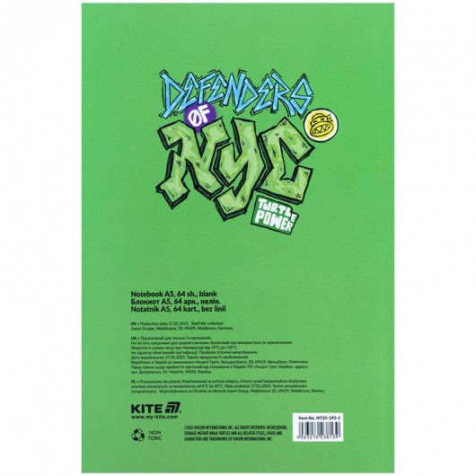 Блокнот, термобиндер А5, 64 лист., Ninja Turtles-1 (NT25-193-1) Kite - фото 4