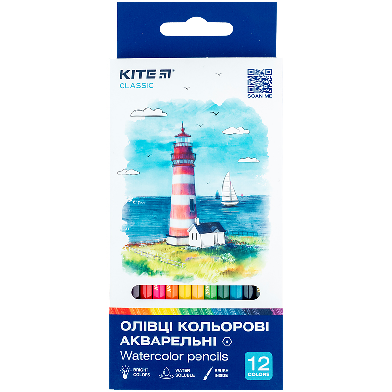 Олівці кольорові акварельні, 12 шт. Kite Classic Kite — фото 4