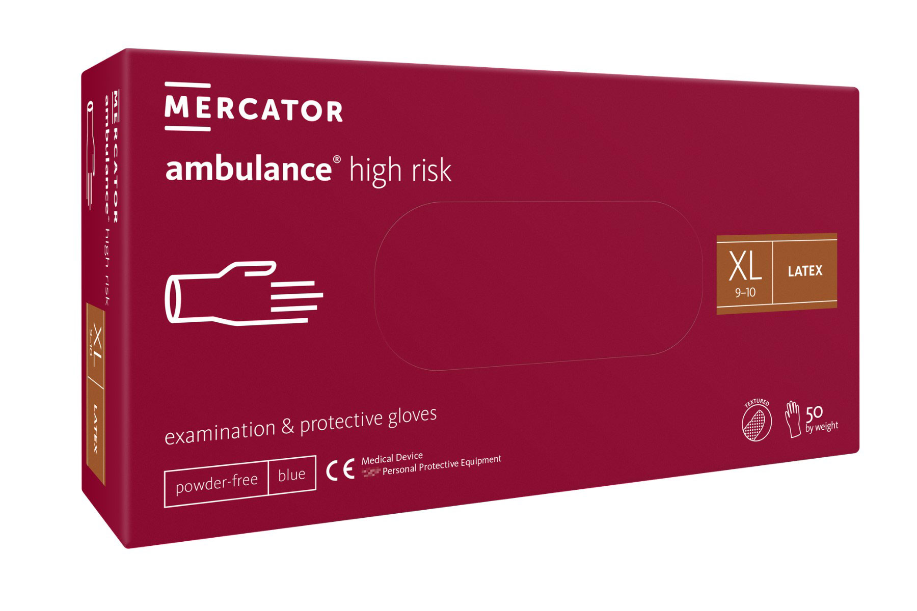 Перчатки латексные неопудренные Ambulance High Risk повышенной прочности, 19г., 25пар.(50шт/уп.), XL MERCATOR MEDICAL - фото 1
