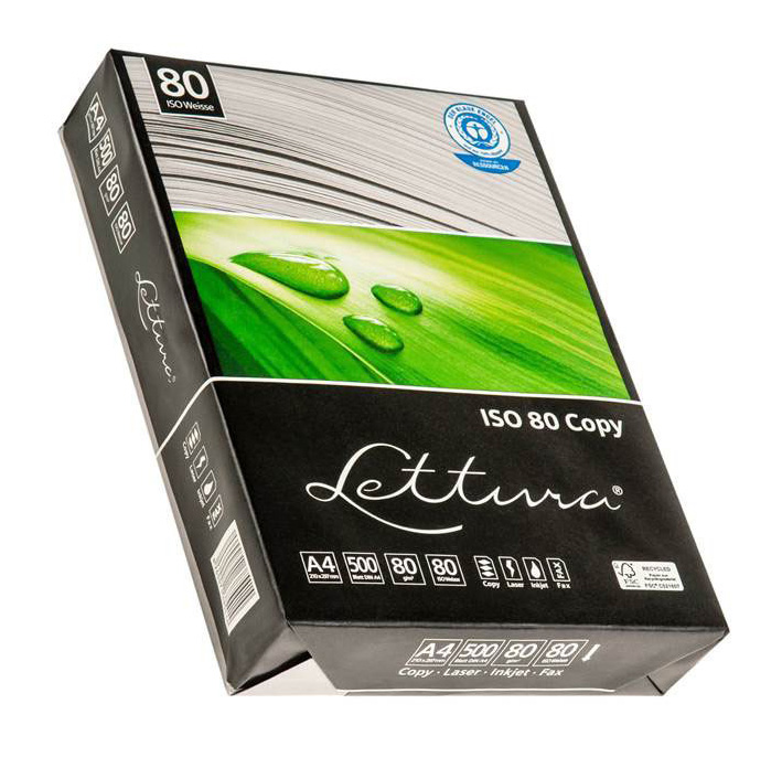 Папір А4 80г/м2 500арк. Lettura ISO 80 на 100% з вториннної сировини, має сіруватий колір. Papierfabrik Hainsberg GmbH - фото 1