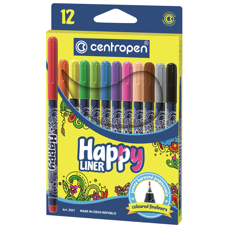 Набор линеров 2521 HAPPY, 0.3 мм, 12 шт. для черчения и рисования, цветные Centropen - фото 2