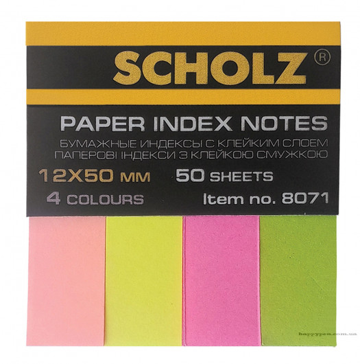 Закладки бумажные 12х50мм., 200шт., 4 цвета по 50 листов, неон Scholz - фото 3