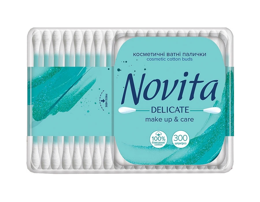 Палочки ватные в квадратной коробке Novita Delicate, 300шт./уп. NOVITA - фото 1