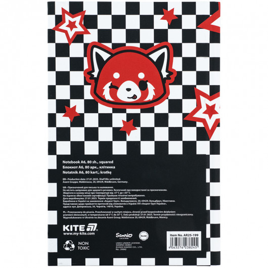Книга записная твердая обложка А6, 80 лист., кл., Aggretsuko (AR25-199) Kite - фото 7