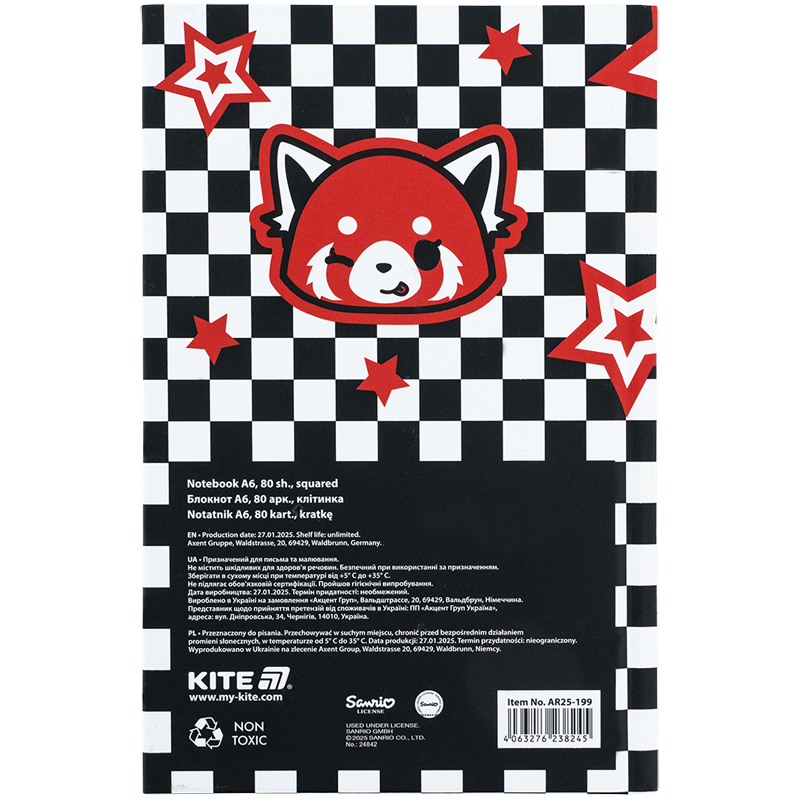 Книга записная твердая обложка А6, 80 лист., кл., Aggretsuko (AR25-199) Kite - фото 7