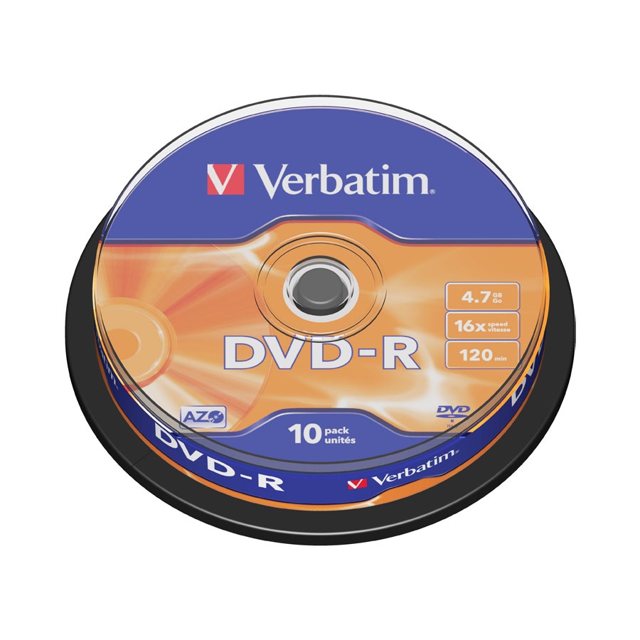 Диск DVD-R 4,7Gb/120min 16x 10шт./уп. Cake Box Verbatim - фото 1