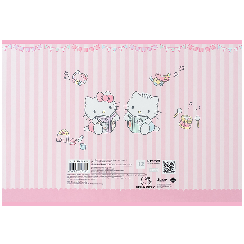 Тетрадь для рисования, 12 лист., скоба, софт тач + УФ лак, Hello Kitty-1 (HK25-241-1) Kite - фото 10