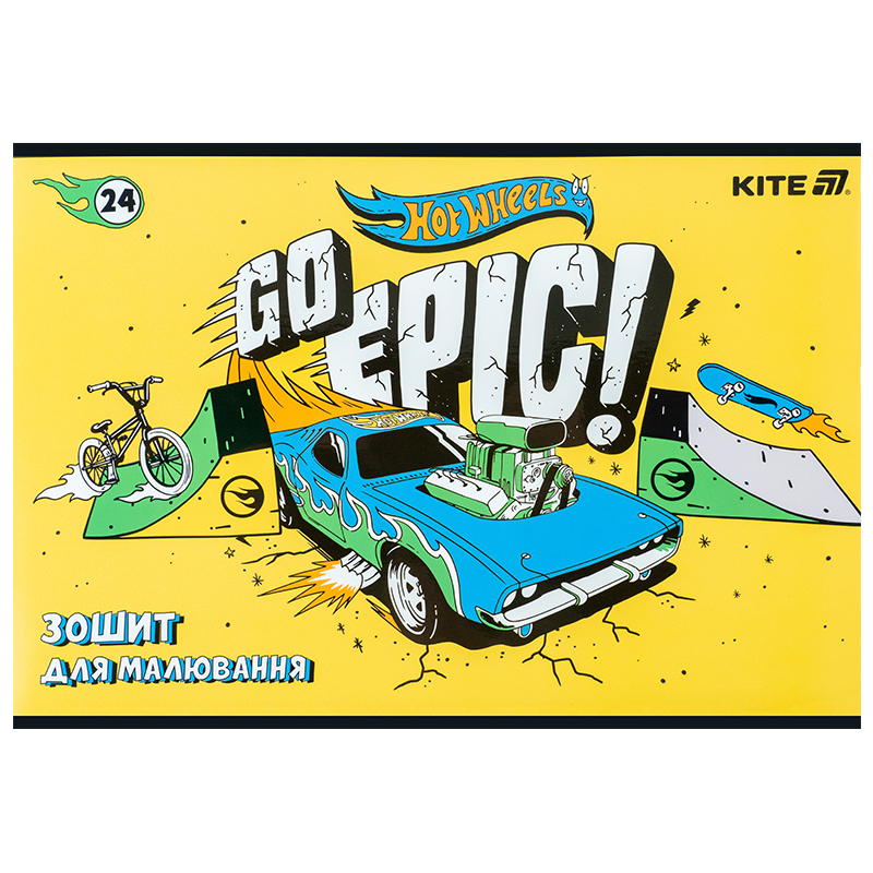 Зошит для малювання, 24 арк., скоба, гібр. лак + УФ лак, Hot Wheels (HW25-242) Kite — фото 10