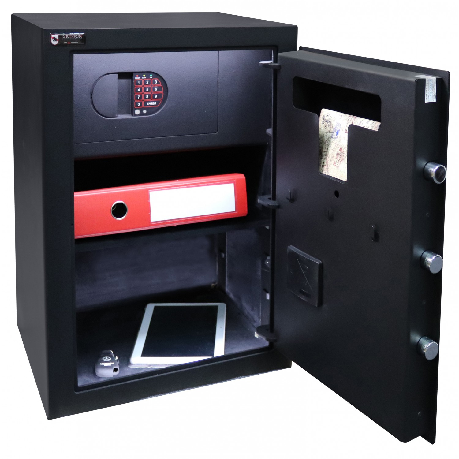 Сейф офисний (600*425*370мм.) биомет.замок у трейзері застосований елек.код.замок M.60.FP BLACK Griffon - фото 7
