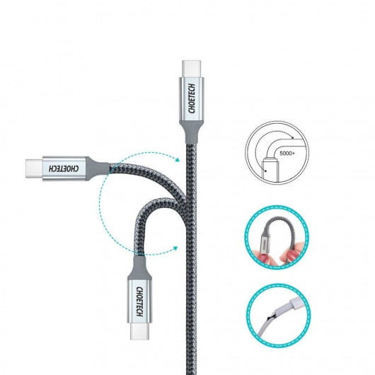 Кабель USB Type-C - Type-C, PD 100W, 1,8м., (XCC-1002), сірий CHOETECH — фото 3